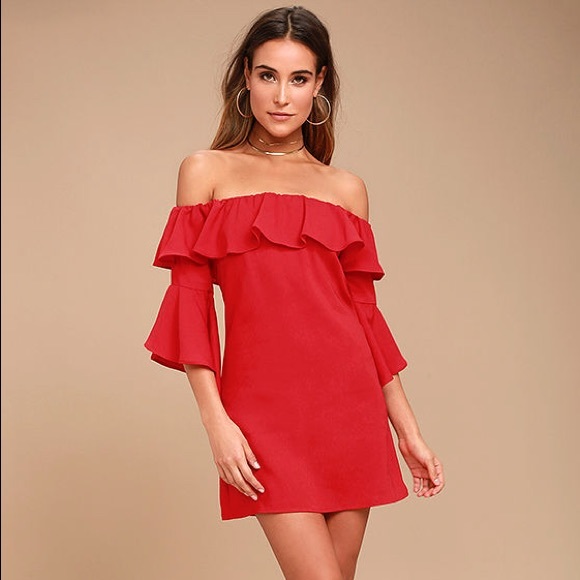 Lulus Dresses & Skirts - Lulus Red Off the shoulder Dress
